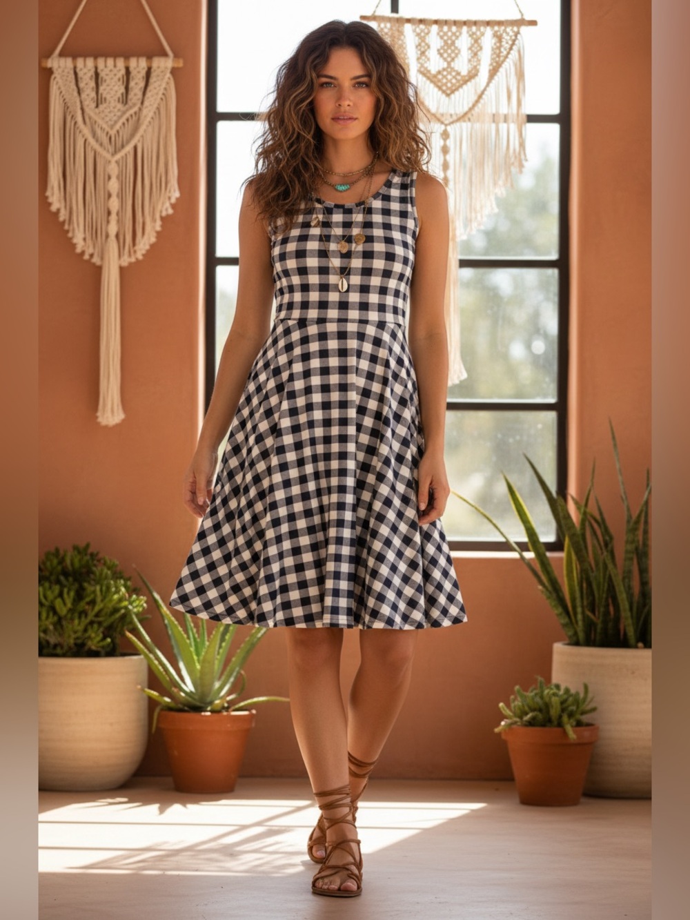 LuLaRoe Nicki • A-Line • Sleeveless • Fit and Flare Dress • Blue White Check